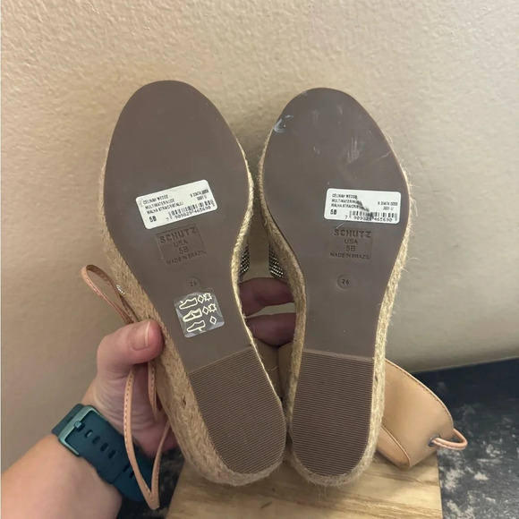 Schutz Glitter Lace-Up Espadrilles Wedge Celinah Crystals Size 5 READ - Picture 14 of 14